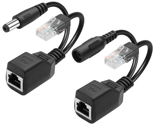 GINTOOYUN 1 Paire d'adaptateur de séparateur POE DC3-57V 100Mbps DC5.5x2.1mm Mâle et Femme Plug Set POE Power Over Ethernet Splitter pour caméras de sécurité,caméras IP, etc(6,3 Pouces)