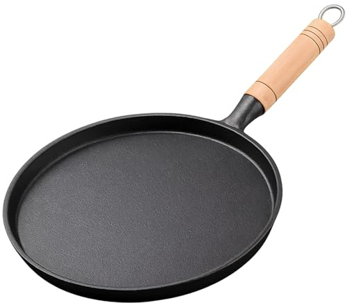 Chingcoo Gusseisenpfanne, Ø 26 cm Eisenpfanne Ohne Beschichtung, Gusseisenpfanne mit Holzgriff Abnehmbar, Cast Iron Pan, Steakpfanne Gusseisen Bratpfanne, Bratpfanne für Alle Herdarten Inkl Induktion