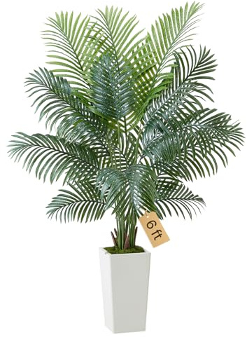 VEVOR Palmier Artificiel Areca, 1,8 m, Plante Artificielle Tropicale en Pot Blanc, Faux Arbre Tropical Palmier Areca, Fausse Plante pour Décoration d'Intérieur, Salon, Bureau, Intérieur et Extérieur