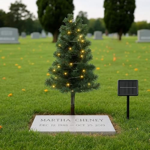 Maysing 30 Inch Solar Artificial Christmas Tree for Cemetery Grave with Stake and Lights Waterproof Christmas Decorations Lights Outdoor Xmas Trees for Cemetery