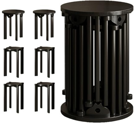 DEOPXF Stapelbare Hocker 6er Set Massivholzmaterial Stapelbar Und Leicht Zu Verstauen Ohne Platz Zu Beanspruchen Verformt Sich Nicht Leicht Sicher Und Langlebig Stapelhocker(Schwarz,Without Wheels)