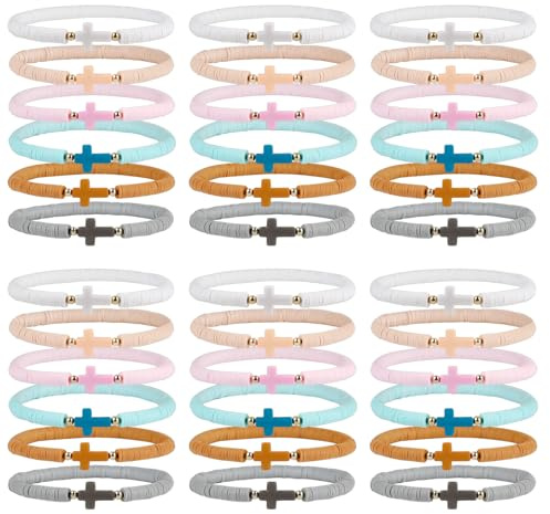 Lot de 36 bracelets WWJD en vrac, faits à la main, bracelets chrétiens avec croix pour femmes, hommes et adultes, bracelets colorés en argile polymère, cadeaux religieux inspirants pour église, Pâques