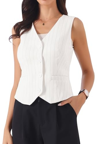 Allegra K Blazer sans Manches Femme Rayé Gilet de Costume Col en V