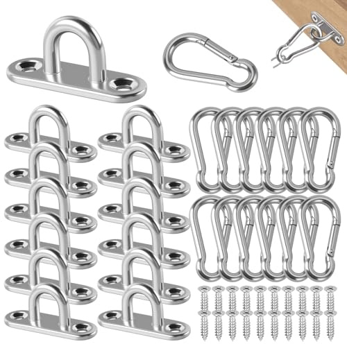 Juego de 40 Ganchos de Techo Inoxidable con Ojal para el Techo Anclaje Pared Argollas de Acero Incluye Mosquetones Grande para Montaje en Paredes Ganchos de Techo Colgar