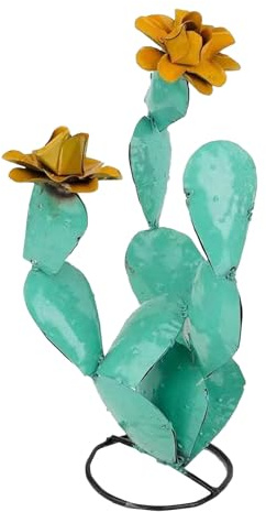 Sculpture de cactus en métal faite à la main pour jardin, terrasse, balcon, arrière-cour (B, 28 x 15 cm)