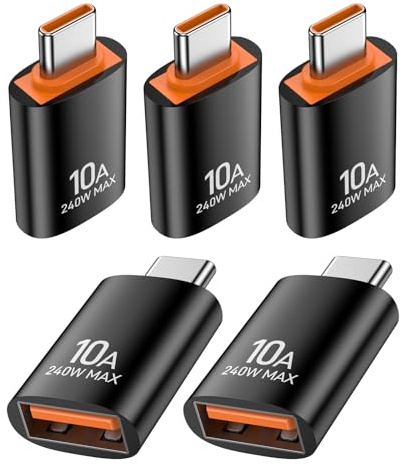 KAYQINHO USB C to USB A Adapter(5 Pack), Type C to USB Converter, USBC Male to USB A Female OTG Adapter for MacBook Pro, Mac Mini, iPhone17 16 Series, iPad 10 11, Dell XPS, Samsung Galaxy S25.