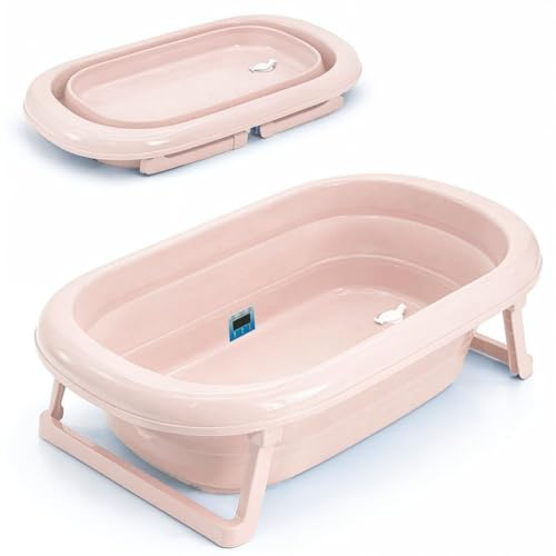 Babykajo Babybadewanne faltbar ab Geburt, mit Abflussstopfen & Thermometer-Sticker, BPA-frei, rutschfeste Füße, 81x48x23 cm, Babywanne faltbar für Neugeborene bis 16 Monate
