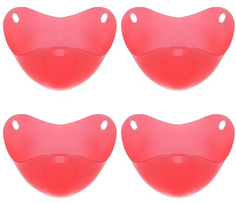 QUARKZMAN 4er Set Antihaft Silikon Eierkocher Becher Knallrot | Gekochte Eier Becher, Küchen Frühstückshelfer, Für Mikrowelle Heißluftfritteuse Herd Kochen Gekochte Pochierte Eier