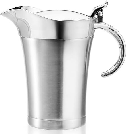 Salsera térmica de acero inoxidable premium, doble aislamiento, elegante, plateada, térmica, perfecta para cenas y fiestas (750 ml)