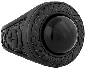 Akitsune Mortis Ring | Ornament Design-Ring Frauen Herren Edelstahl Groß Kreuzfahrer Siegel - Mattschwarz - US 9