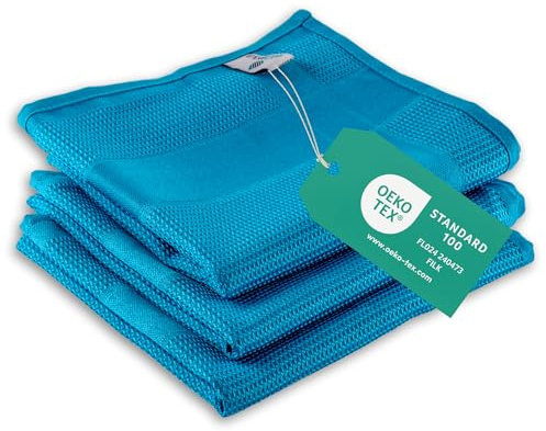 ELEXACLEAN Canovacci da cucina microfibra (set da 3, 68x42 cm, blu) assorbenti, lavabili a 60 °C, strofinacci asciuga-stoviglie moderni per la cucina