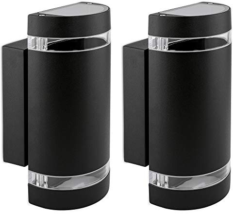 SSC-LUXon ZORA Außenwandleuchte 2x Up & Down rund schwarz IP44 GU10 4W | Runde Wandstrahler für außen im 2er Set - Up-Down-Licht für Fassade, Terrasse & Balkon, inkl. GU10 LED warmweiß