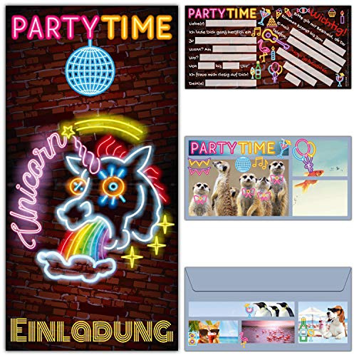 12-er Set UNICORN Einladungskarten mit Umschlag zum Kindergeburtstag oder Party - Einhorn Einladungen für Kinder Teenager Erwachsene von BREITENWERK