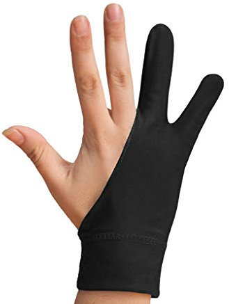 YJZQ Gants Artiste pour Tablette Graphique Gants noir avec 2 Doigts pour Procreate sur iPad Pro Kit de peinture Gants de Dessin anti-fouling Gants Protégé Unisexe
