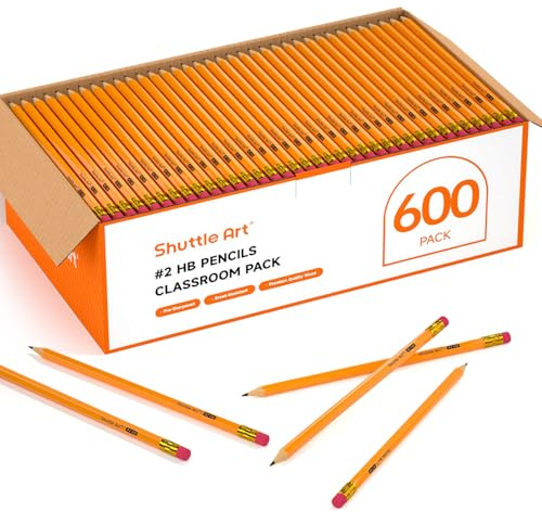 Shuttle Art Wood-Cased #2 HB Pencils, 600 Pack Sharpened Yellow Pencils with Erasers, Bulk Pack Graphite Pencils for School and Teacher Supplies, Writing, Drawing and Sketching