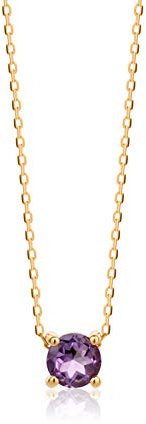 OROVI Schmuck Damen runde Kette Gold mit Ketttenanhänger Edelstein/Geburtsstein natürlicher Amethyst in Lila klassische Halskette aus Gelbgold 14 Karat / 585 Gold Edelstein schmuck