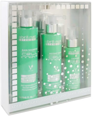 abril et nature - Set de Cuidado Capilar Profesional Rejuvenecedor - Cell Innove - Pack Champú, Mascarilla y Sérum para el pelo - Con Células Madre Vegetales - Regenera y Rejuvenece - 550 ml