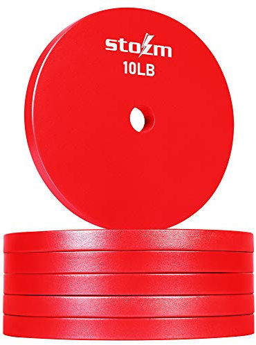 STOZM Premium Stahl 2,5 cm Hantelscheiben – Set mit 6 x 4,5 kg Hantelscheiben für Krafttraining, Konditionstraining, Gewichtheben, Powerlifting und Crossfit (rot)