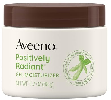Aveeno Positively Radiant Brightening Gel Facial Moisturizer with Hyaluronic Acid & Tone-Correcting Soy, Hydrates for 48 Hours to Even Skin Tone & Texture, 1.7 oz