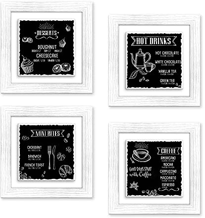Lupia - Set 4 QUADRI su CERAMICA cornice Shabby MODERN White BLACKBOARD 18x18 cm