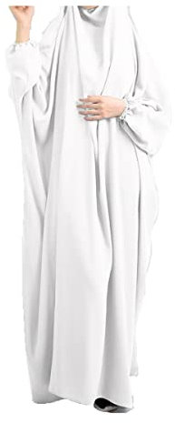 BAINA Damen Muslim Roben Einfarbig Lose Muslimisches Kleid Mit Kapuze Islamische Gebetskleidung Fledermaus Ärmel Langarm Türkische Robe Mit Turban für Ethnische, Braut, Abend, Party, Hochzeitskleid