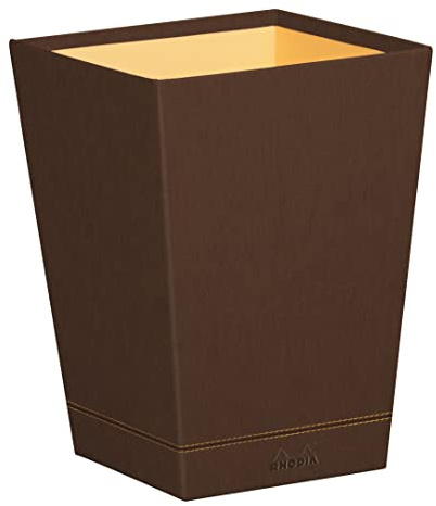 RHODIA 194617C - Corbeille à Papier Bronze - 24 x 24 x 32 cm - Piqûres Sellier Orange - Extérieur Simili Cuir - Collection Home Office Rhodiarama - Organisation de Bureau & Rangement Design