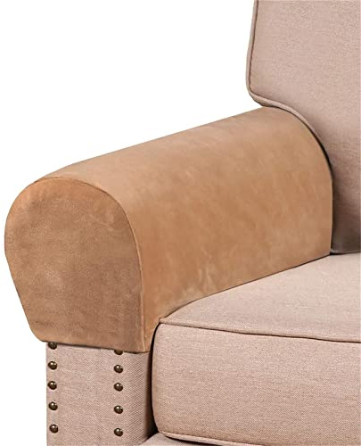 GYHH Elastische Samt Armlehnenbezüge, Armkappen, Für Sessel, Sofa, Sessel, Couch Stretchy Armlehnenbezug, Bequem, Wasserfest, Couch Armlehnenschoner (Camel,2)