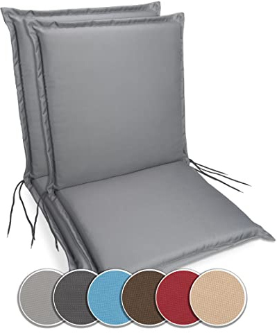 sunnypillow Gartenstuhlauflagen Niedriglehner 100 x 50 (2er Set) - Stuhlauflagen Extra Dicke 9 cm - Auflage für Gartenmöbel UV-Lichtecht, Wasserdicht - Outdoor Stuhlkissen für Gartenliegen - Grau