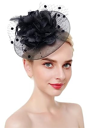 Damen Fascinator Hut Party Braut Mesh Kopfbedeckung Frauen Mädchen Haar Clip Accessoire Federn Blumen Kopfschmuck 20er Jahre Stirnband Elegant Klassisch Hochzeit Haarschmuck für Kirche Tea Cocktail