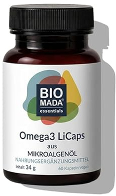 BIOMADA Omega 3 LiCaps aus Mikroalgenöl für Schwangerschaft und Stillzeit, Laktosefrei, Glutenfrei, mit DHA, EPA und Vitamin E