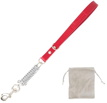Laisse Courte Anti-Traction en Cuir avec Amortisseur à Ressort, pour Chiens Moyens et Grands, Espagne. Rouge. 45CM.