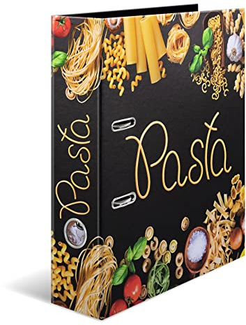 HERMA Ordner A4 Paste Nudeln, 7 cm breit, Rezeptordner zum Selberschreiben und Abheften, Küchen Motiv Rezeptbuch mit glänzender Veredelung und Innendruck für Kochrezepte