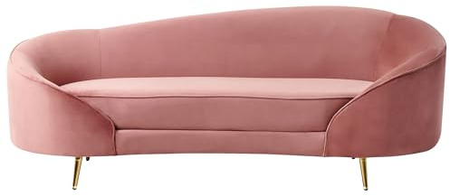 Beliani 2er Sofa Samt rosa gebogen oval mit goldenen Metallbeinen Retro Glamourös Savar