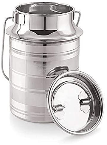 USA Deals - Jarra de leche de metal de acero inoxidable 365, latas de leche vintage, jarra de metal, latas de leche rústicas con tapa, jarrones de leche de moda antigua (4 litros)