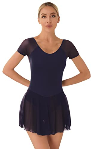 Runhomal Balettklänning dam ärmlös dansklänning modern leotard trikådräkt gymnastik dansklänning klassisk sport yoga danskläder S-XXL, A Mörkblå, M
