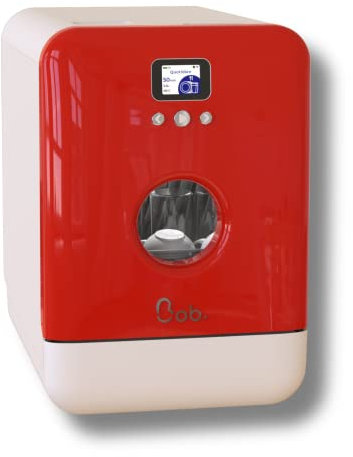 DAAN TECH Bob - Lave-vaisselle Compact 3 Couverts Encastrable - Pose Libre, Avec Réservoir, Portable - Séchage Naturel - Assiette 29 cm - Label Origine France Garantie, Eco-Conçu (Blanc-Rouge)