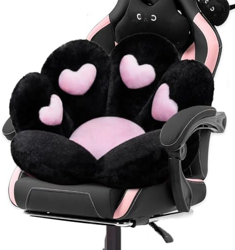 DOBUONO Cat Paw Cushion Kawaii Office Chair Cushion Comfy Plush Gaming Chair Cushion Kawaii Seat Cushion for Girl, Cute Gaming Accessories Room Bedroom Decorate 28x 24 (Black)