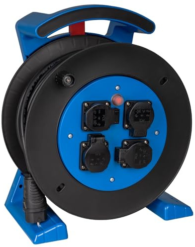 JUMBO Kabeltrommel 2.0 | 40 m Gummikabel H07RN-F 3G1,5 mm² | 4x Schutzkontakt-Steckdose | Thermoschutzschalter | Ergonomisches Design | Baustellen & Industrie | Made in Germany