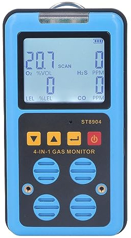 4 i 1 Gasmonitor, CO H2S O2 LEL Multipelindikator Ljud Ljus Vibration Larm Gasläckagedetektor med Bakgrundsbelyst Display Handhållen Gasdetektor för Hem, Kemikalier, Laboratorium