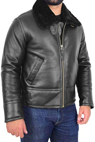 Divergent Retail Frankie Herren Top Gun Style Schaffell Jacke Schwarz, Schwarz , XXL