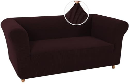 BXFUL Sofabezüge Stretch Couchbezüge Anti-Rutsch Sofa Schonbezug mit Armlehne Spandex Jacquard Sofa Überwürfe rutschfest Sofa Überzug Waschbare Sofabezug für Haustiere (2-Sitzer,Braun)