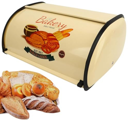 Boîte à Pain en Métal, Boîte à Pain Vintage avec Couvercle Roulant, Conteneur de Stockage pour Pain et Gâteaux, Style Fermier, Organisateur de Comptoir de Cuisine, Boîte à Pain en Acier pour Cuisine
