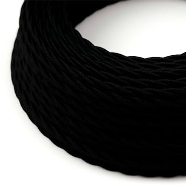 HALOTEC Câble Électrique Textile Torsadé Noir 5 m | Accessoire Décoratif pour Éclairage Lampes | 2 Fils 2x0.75 mm² | Enrouleur Toile Robuste et Durable | Design Intérieur Vintage et Style Industriel