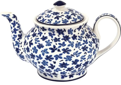 Greengate Tetera de porcelana blanca/azul con flores Dahla, vintage, Shabby Chic 1 Litro