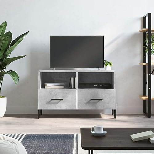 TJROO TV-Schrank mit Schubladen, Zementgrau, 80 x 36 x 50 cm, Holz, mehrschichtig, Eisen, Möbel, Fernseher, Fernsehschrank, TV-Konsole, TV-Schrank, mit Schubladen, Kommode aus Holz