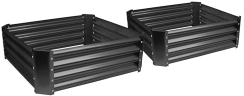 Harbour Housewares Raised Garden Bed - Anthracite - 90 x 90cm - Pack of 2 | Square Bottomless Galvanised Steel Planter Box for Growing Outdoor Plants, Vegetables, Flowers and Herbs