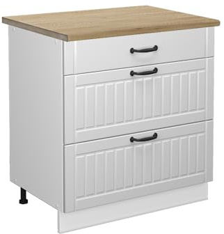 Vicco Mobiletto base per cucina Fame-Line, Bianco country, 80 cm | Frontale in MDF · Piano di lavoro incl. · Piedini regolabili in altezza · Maniglie in metallo