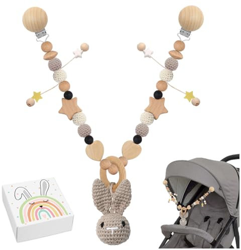 YANSYUN Kinderwagenkette Holz Mädchen Junge Kinderwagenspielzeug Kinderwagen Kette für Babys Babyschale Spielzeug Babygeschenke zur Geburt