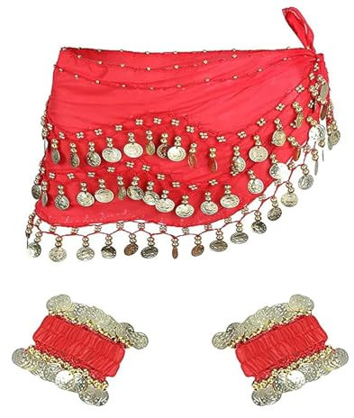 XDGBGFN Bauchtanz Hüfttuch mit Armband, Damen Bauchtanz Accessoires Gürtel Chiffon Hüfttuch Bauchtanz Hüfttuch Gürtel (DE/NL/SE/PL, Alphanumerisch, Einheitsgröße, Regular, Regular, Rot)