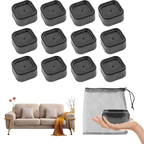12Pcs Furniture Risers, 1.38In Bed Risers Stackable Chair Raisers Heavy Duty Adjustable Table Lifts Risers Furniture Raising Blocks Supports Diameter in 1.97In for Sofas Desk Couch Bookshelf (Black)